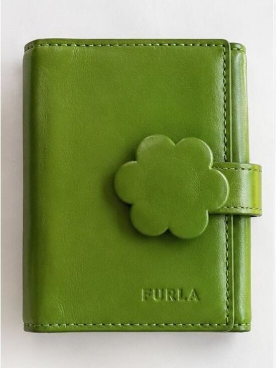 Furla Handbags - Vintage Furla Green Leather Flower Wallet Made In Italy Y2K Compact Bifold Rare